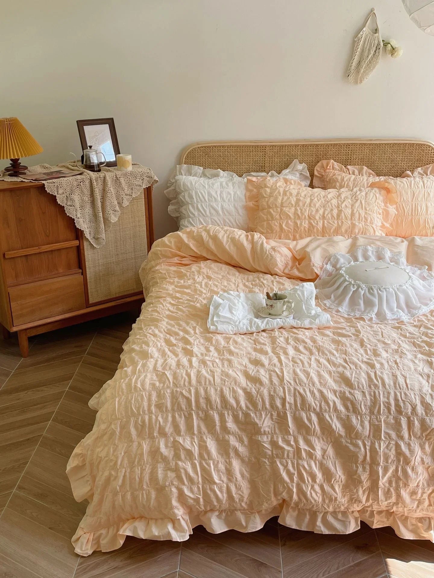 Marshmallow Puff Ruffle Bedding Set / Yellow Ever Lasting