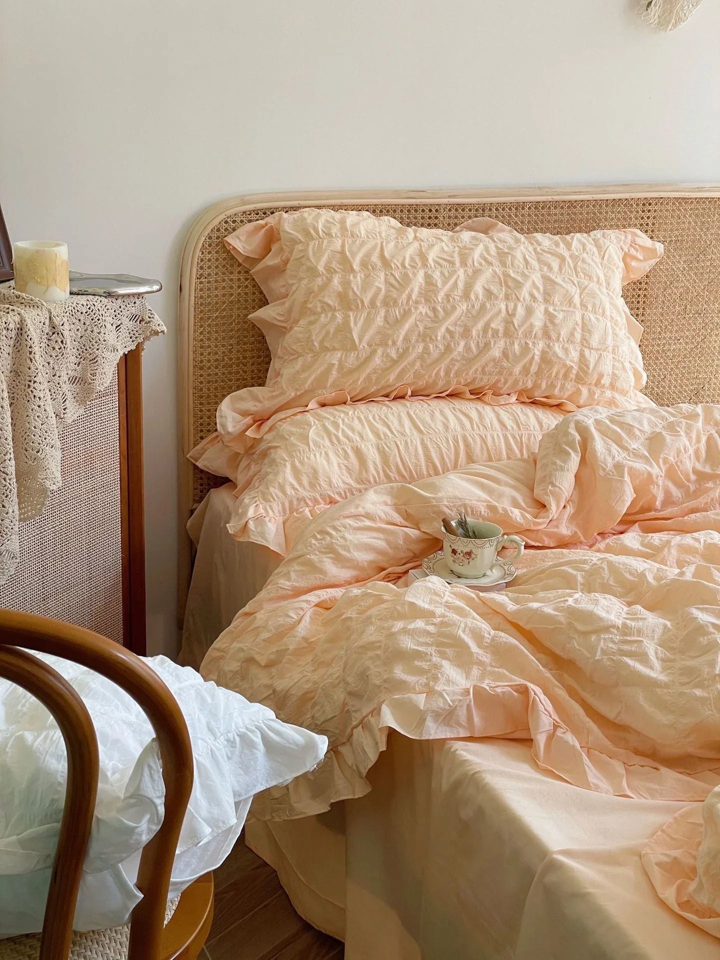 Marshmallow Puff Ruffle Bedding Set / Yellow Ever Lasting