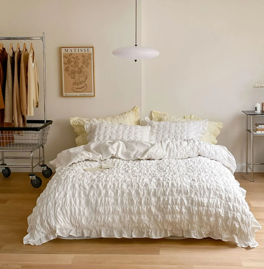 Marshmallow Puff Ruffle Bedding Set / Yellow Ever Lasting