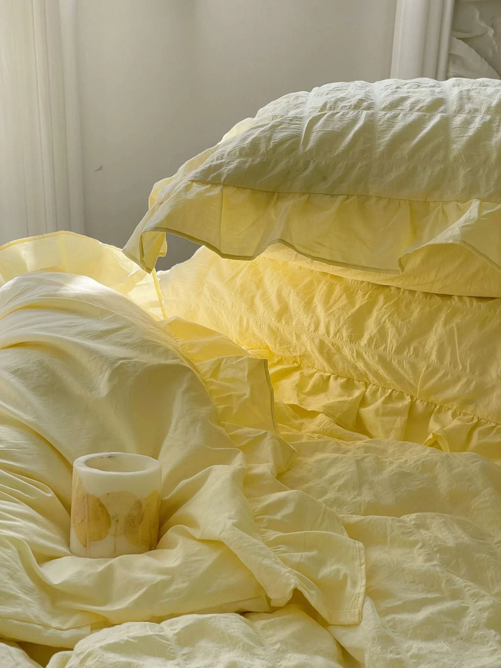 Marshmallow Puff Ruffle Bedding Set / Yellow Ever Lasting