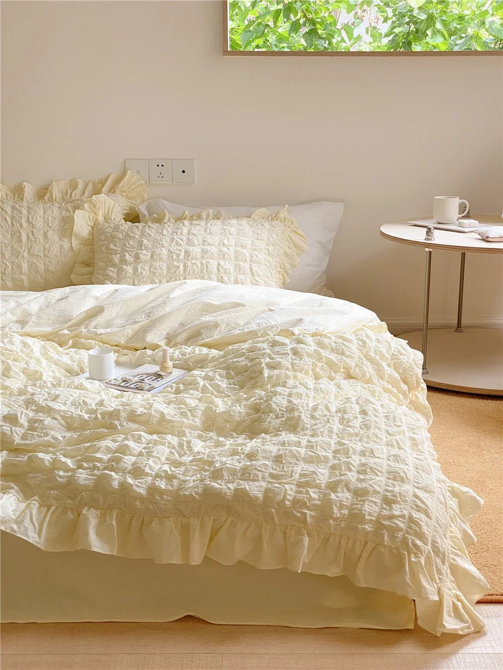 Marshmallow Puff Ruffle Bedding Set / Yellow Ever Lasting
