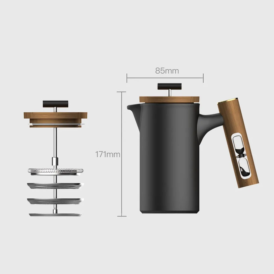 Ceramic French Press with Timer - Matte Black Tea + Linen