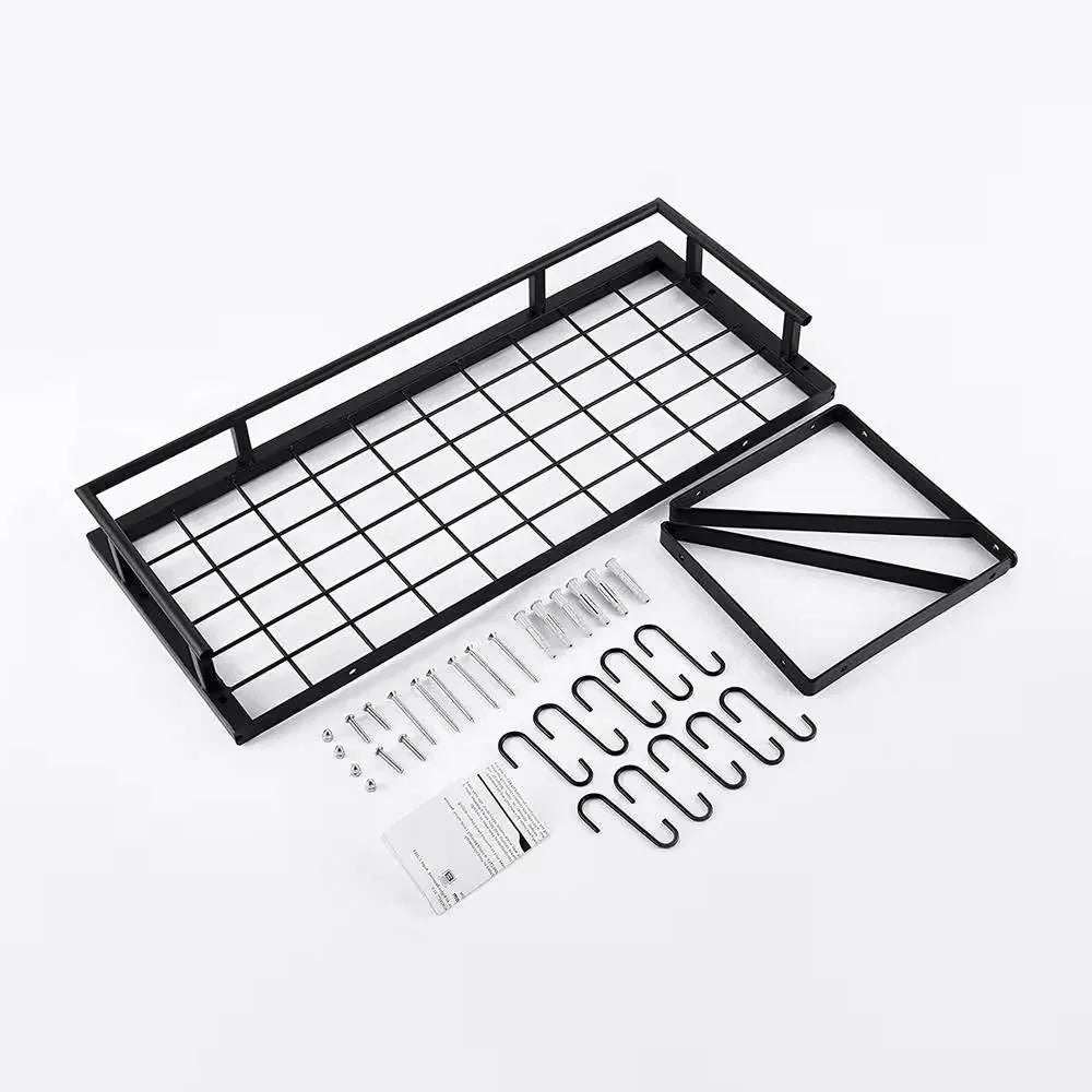 Matte Black Stainless Steel Wall Mounted Pot Rack with 10 Hanging Hooks