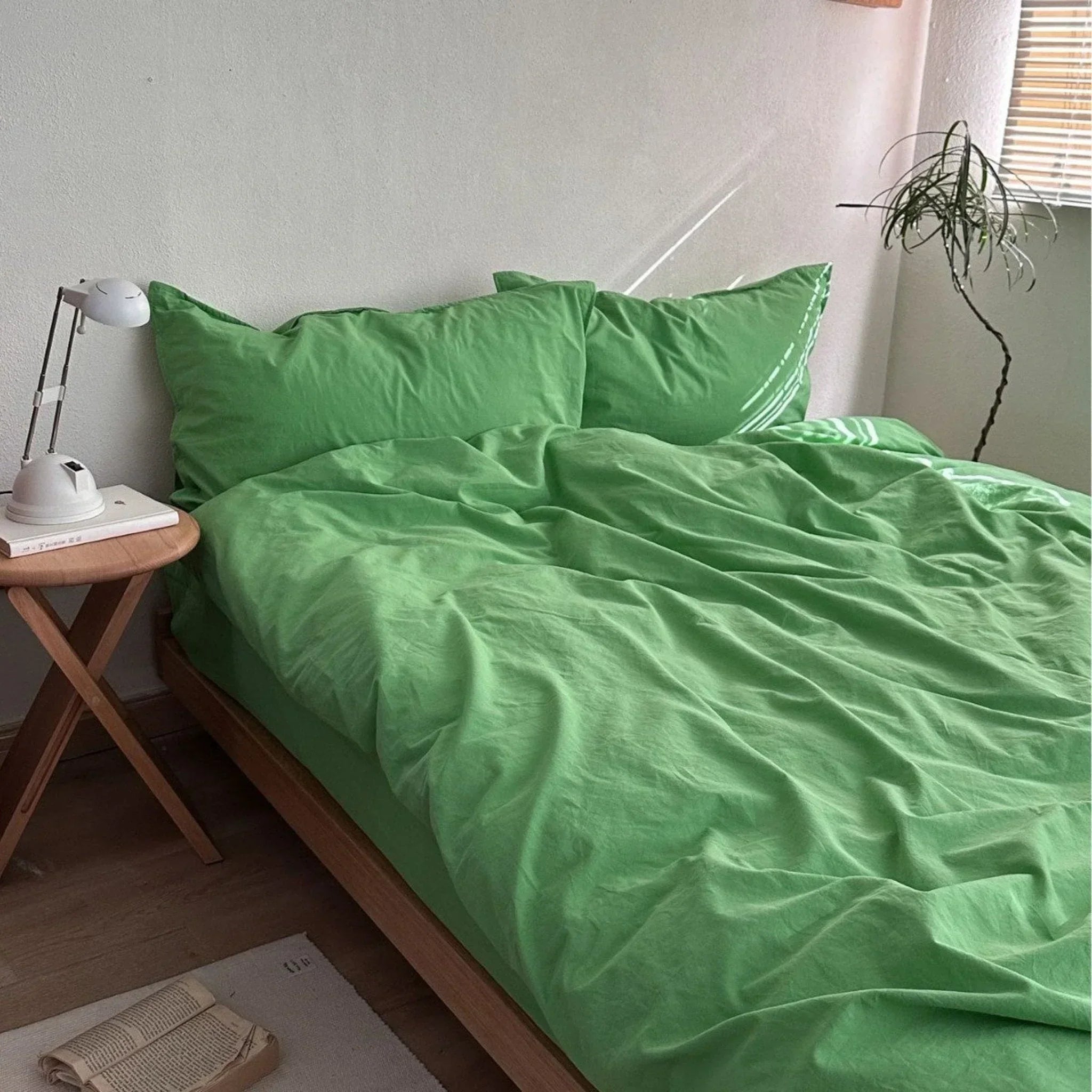Maximalist Green Solid Color Cotton Bedding Set Ever Lasting