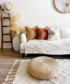 Soft beige Maya throw blanket, woven natural fibers, textured pattern - House of Avana