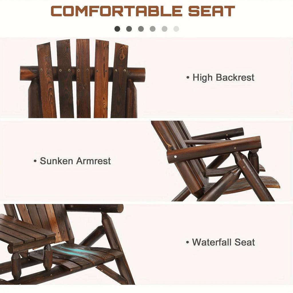 MEETWARM 2-Seat Wooden Adirondack Chair, Outdoor Log Patio Loveseat With Built-in Table, Patio Bench Fire Pit Chair Porch Furniture Conversation Set For Deck Lawn Pool Backyard, Carbonized House Of Avana