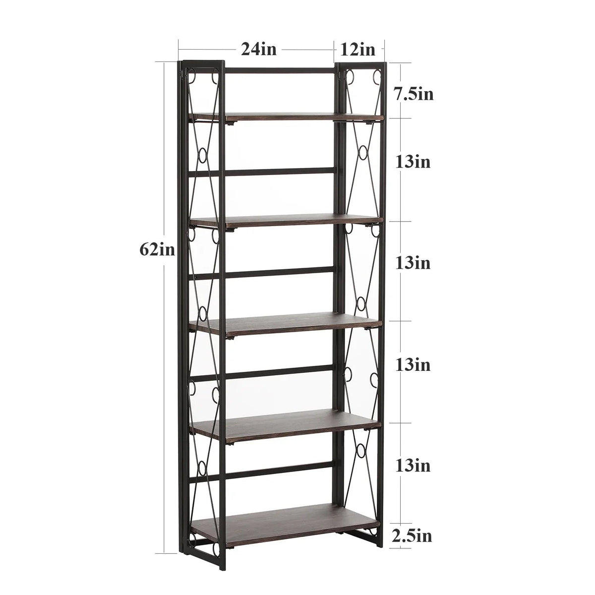 VECELO 5 Shelf Folding Bookshelf Industrial Metal Frame Display Shelf for Living Room, Bedroom, Kitchen, Office House Of Avana [[SKU:HOA-BOK-007]]