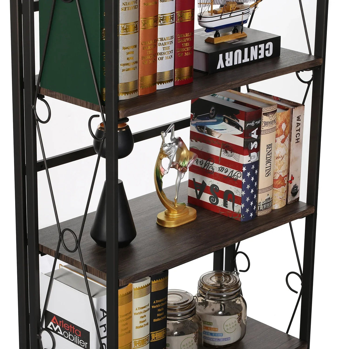 VECELO 5 Shelf Folding Bookshelf Industrial Metal Frame Display Shelf for Living Room, Bedroom, Kitchen, Office House Of Avana [[SKU:HOA-BOK-007]]