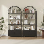 71" Industrial Arched Bookshelf with Doors - Sturdy Metal Frame, Freestanding Display Shelving Unit for... - House Of Avana