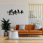 Metal birds on a tree branch, handcrafted in gold tone metal, perched on a wooden limb - House of Avana