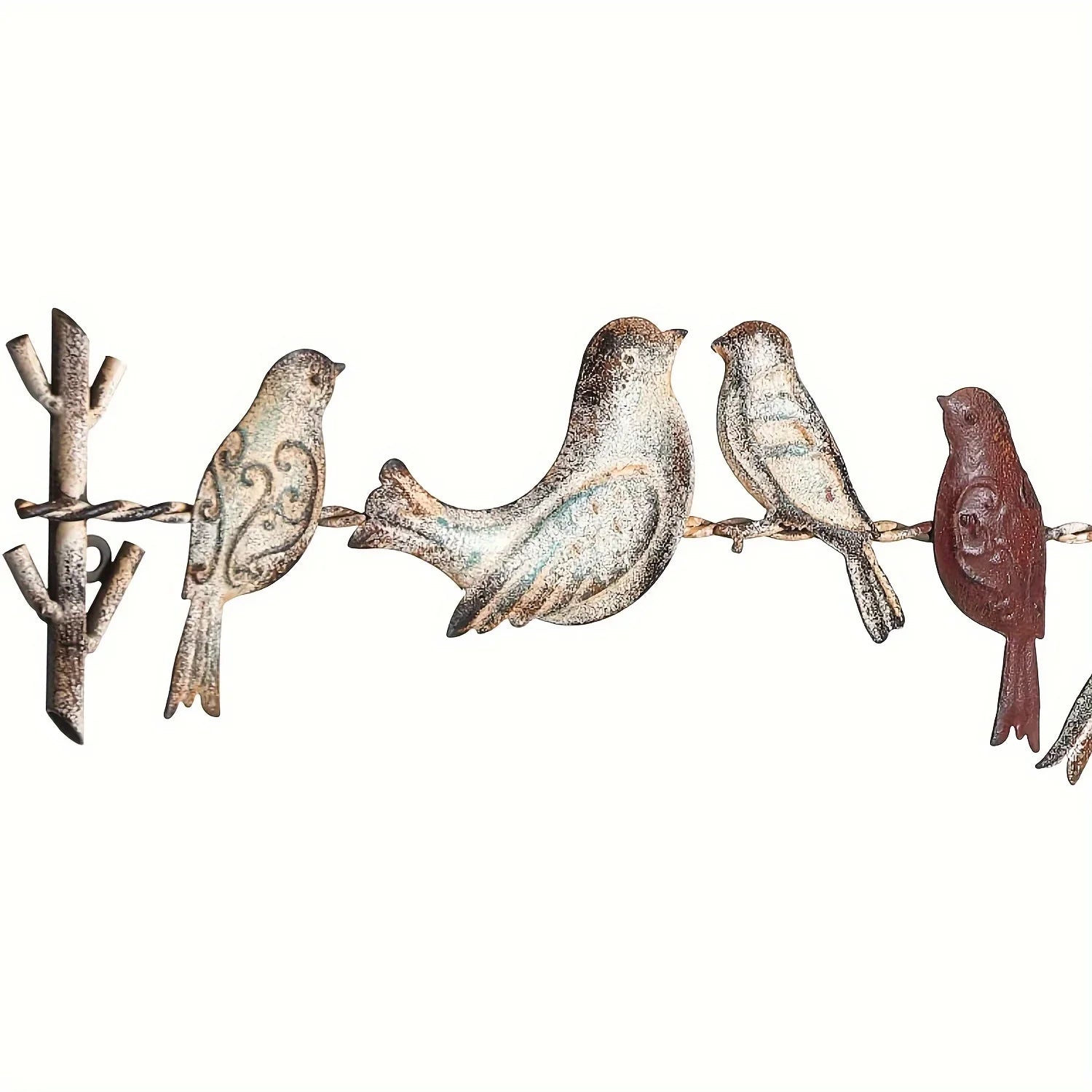 Metal birds in silver tone, perched on a wire, 3D wall art - House of Avana
