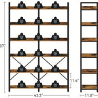 GREENSTELL 67" Industrial Rustic Bookcase - 6-Tier Open Shelf Storage Unit with Metal Frame & 4 Hooks, Vintage Display Shelf, 43.3" Width, Grey Finish House Of Avana