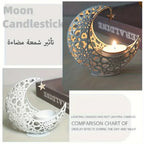 Metal candlestick in silver tone, featuring a vintage crescent moon shape - House of Avana