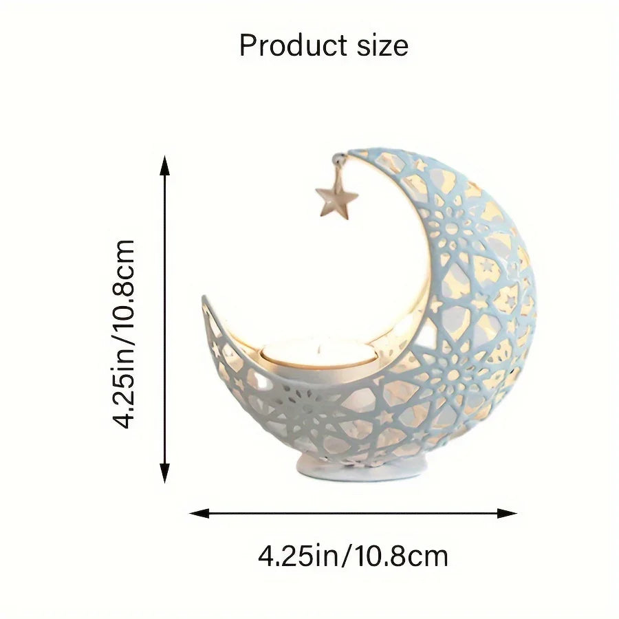 Metal candlestick in silver tone, featuring a vintage crescent moon shape - House of Avana