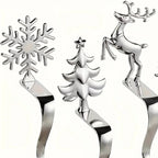 4pcs Festive Christmas Stocking Holder Set, Polished Golden & Metal Hooks with Non-Slip Pads, Fashionable Wall-Mounted Mantel Display Hangers for Holiday Decor,Bracket suitable for mantle metal fireplace stockings hanger., Ho House Of Avana [[SKU:HOA-XMS-064]]