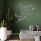 Metal Crane Wall Art Set of with Flying Birds Decor, lifestyle image - House Of Avana [[SKU:HOA-WAL-066]]
