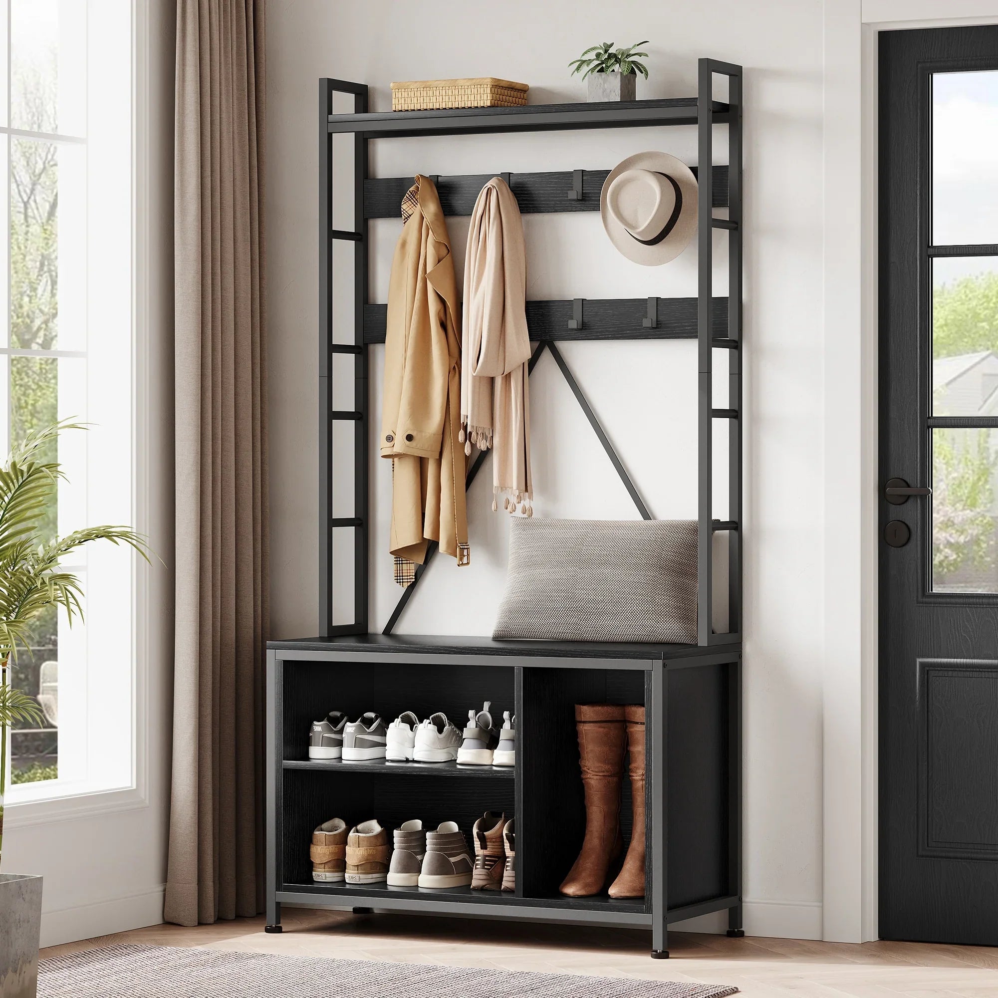 5-in-1 Entryway Hall Tree Organizer with Bench - Heavy-duty Shoe Storage Cabinet, Hooks, Drawers & Top... - House Of Avana