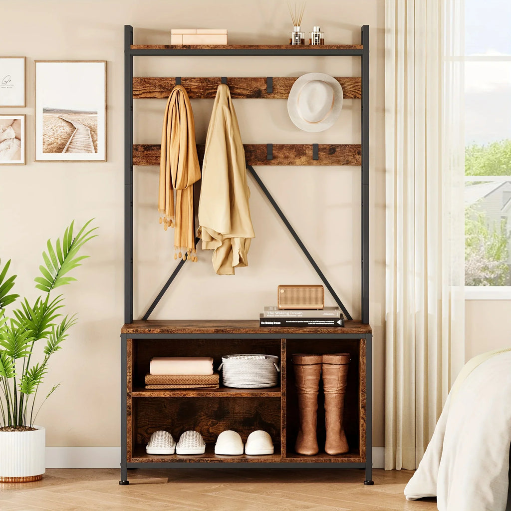 5-in-1 Entryway Hall Tree Organizer with Bench - Heavy-duty Shoe Storage Cabinet, Hooks, Drawers & Top... - House Of Avana