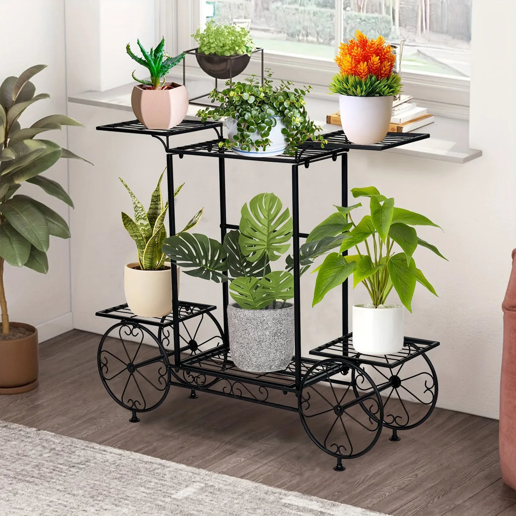 Wrought iron 6-tier plant stand, multi-level display shelf - House of Avana