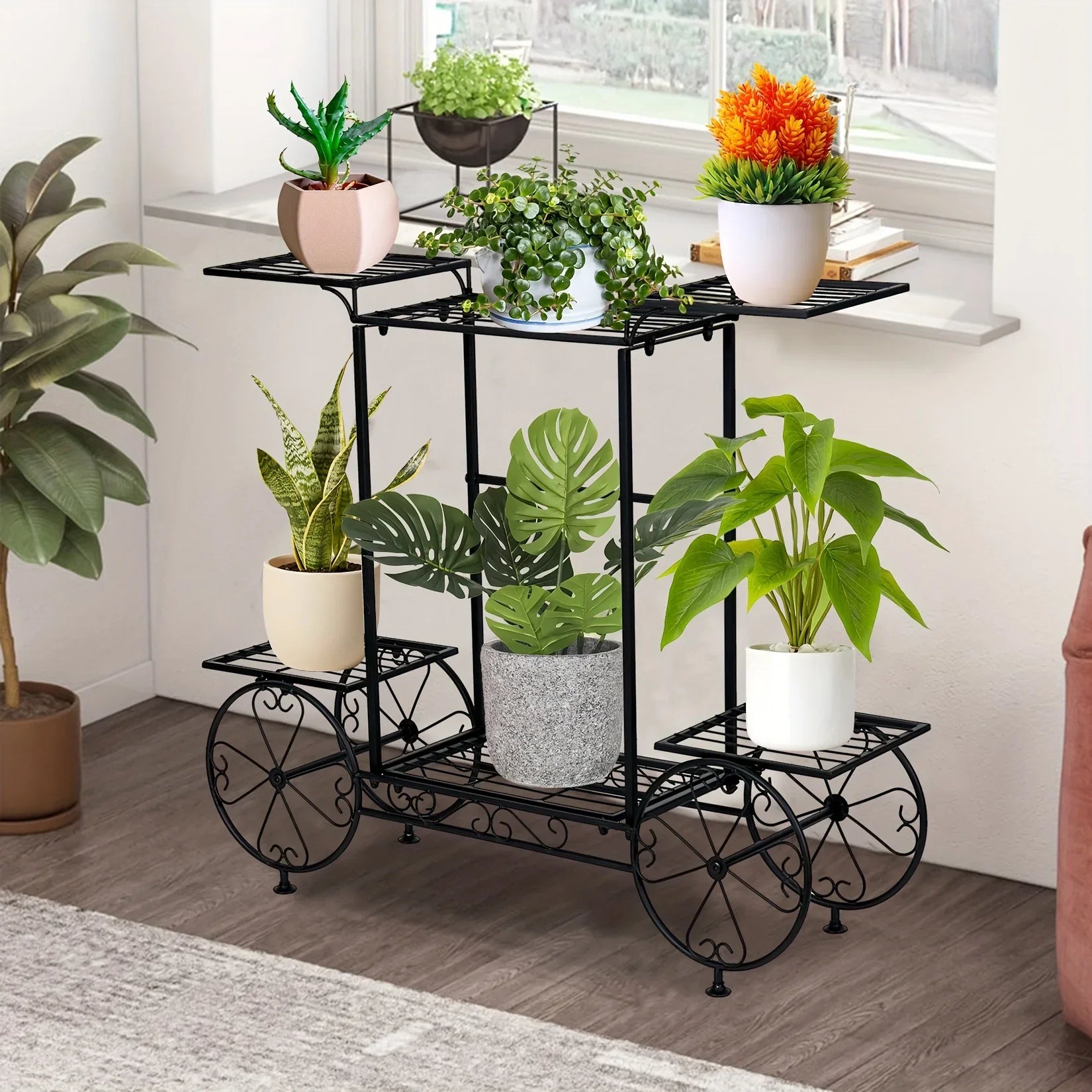 Wrought iron 6-tier plant stand, multi-level display shelf - House of Avana