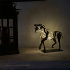 Metal horse sculpture with LED light, modern silver finish - House of Avana