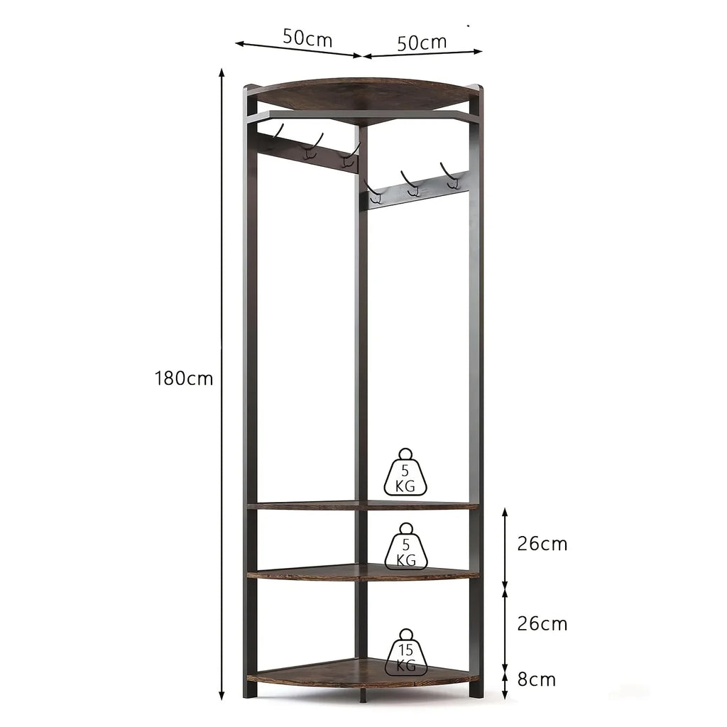 Corner Coat Rack, Metal Corner Coat Rack with Double Hooks/storage Rack/shoe Rack, Space Saving,... - House Of Avana