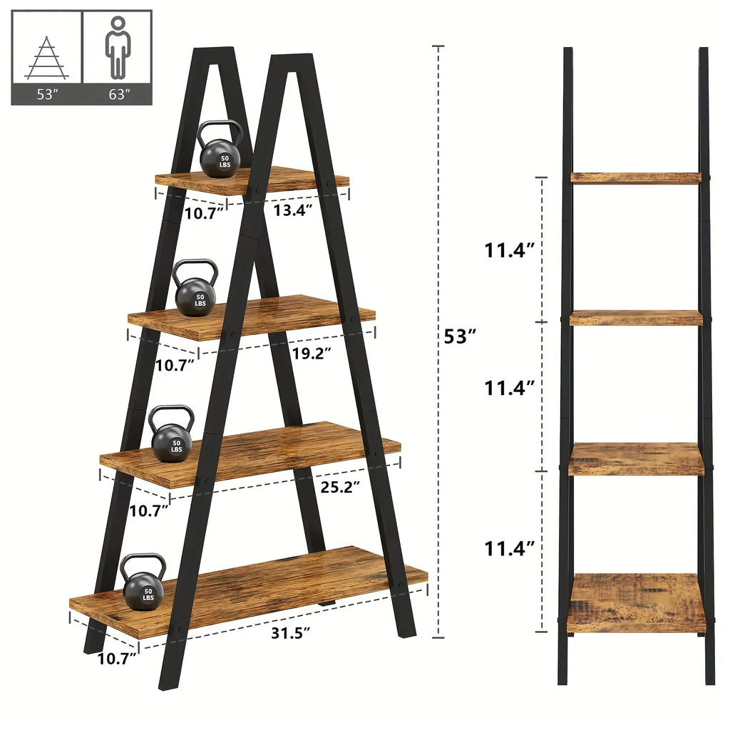 LAMERGE 4-storey A-shaped Bookshelf, Metal Frame Bookshelf, Standing Bedroom Ladder, Open Display Shelf, Indoor Plant Shelf, M Living Room, Office, Small Space Home Furniture Bookshelf House Of Avana