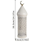 1pc Metal LED Decorative Lantern with Intricate Cut-Out Patterns & Crescent Moon Accents - Battery-Powered Tabletop Home Decor for Ramadan, Weddings, Diwali - Warm White Light (3 AAA Batteries Not Included), Lantern Decor House Of Avana