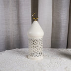 1pc Metal LED Decorative Lantern with Intricate Cut-Out Patterns & Crescent Moon Accents - Battery-Powered Tabletop Home Decor for Ramadan, Weddings, Diwali - Warm White Light (3 AAA Batteries Not Included), Lantern Decor House Of Avana