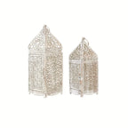 Metal Moroccan candlesticks in gold finish, intricate design - House of Avana