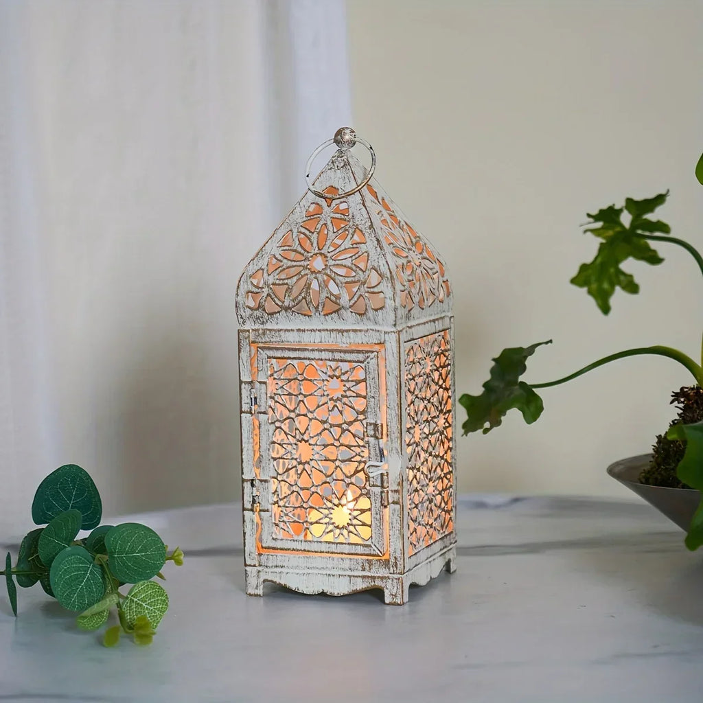 Metal Moroccan candlesticks in gold finish, intricate design - House of Avana