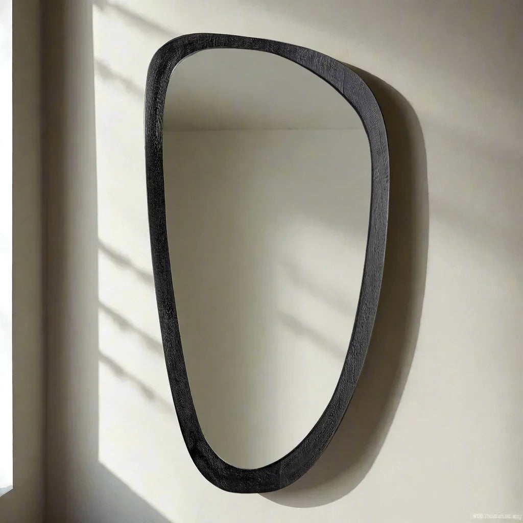Mid-Century Modern Asymmetrical Black Wood Mirror Vintage Shopper