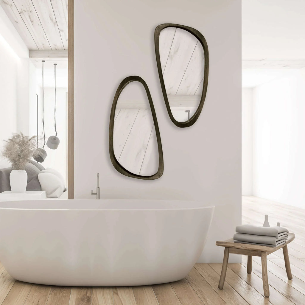 Mid-Century Modern Asymmetrical Black Wood Mirror Vintage Shopper