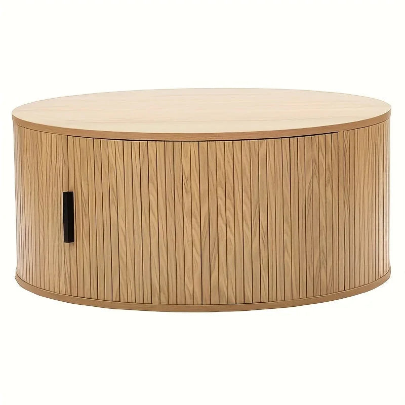 Mid-Century Modern 80.01cm Round Oak Wood Coffee Table with Storage, Natural Grain Design, Portable Center Table for Living Room, Engineered Wood Construction, Easy Assembly, Coffee Table for Living Room House Of Avana