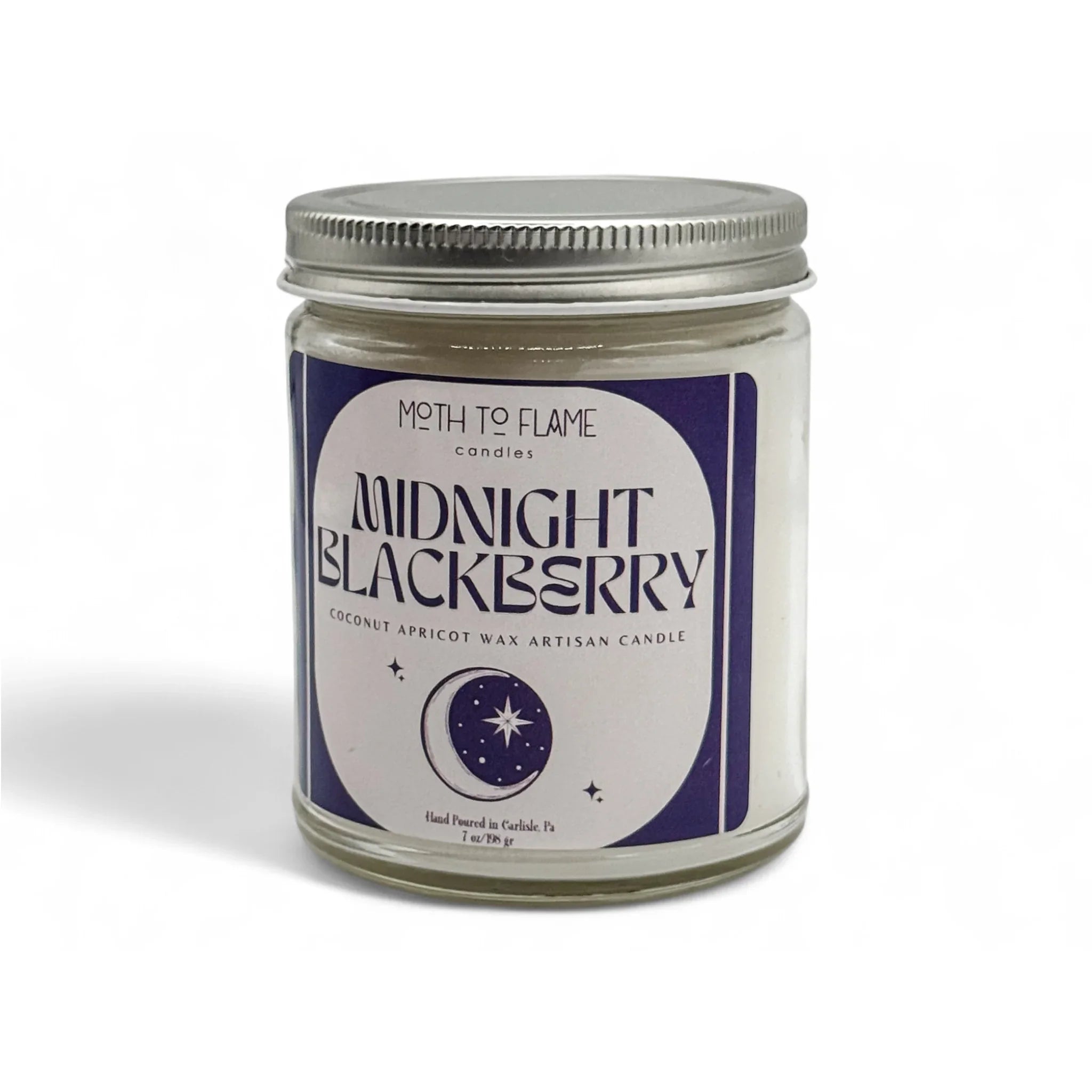 Black glass candle with midnight blackberry scent, 7 oz soy wax - House of Avana