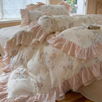 Millie Lace Ruffle Floral Bedding Set / Blue Ever Lasting