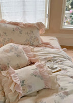 Millie Lace Ruffle Floral Bedding Set / Blue Ever Lasting