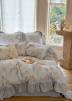 Millie Lace Ruffle Floral Bedding Set / Blue Ever Lasting