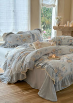 Millie Lace Ruffle Floral Bedding Set / Blue Ever Lasting