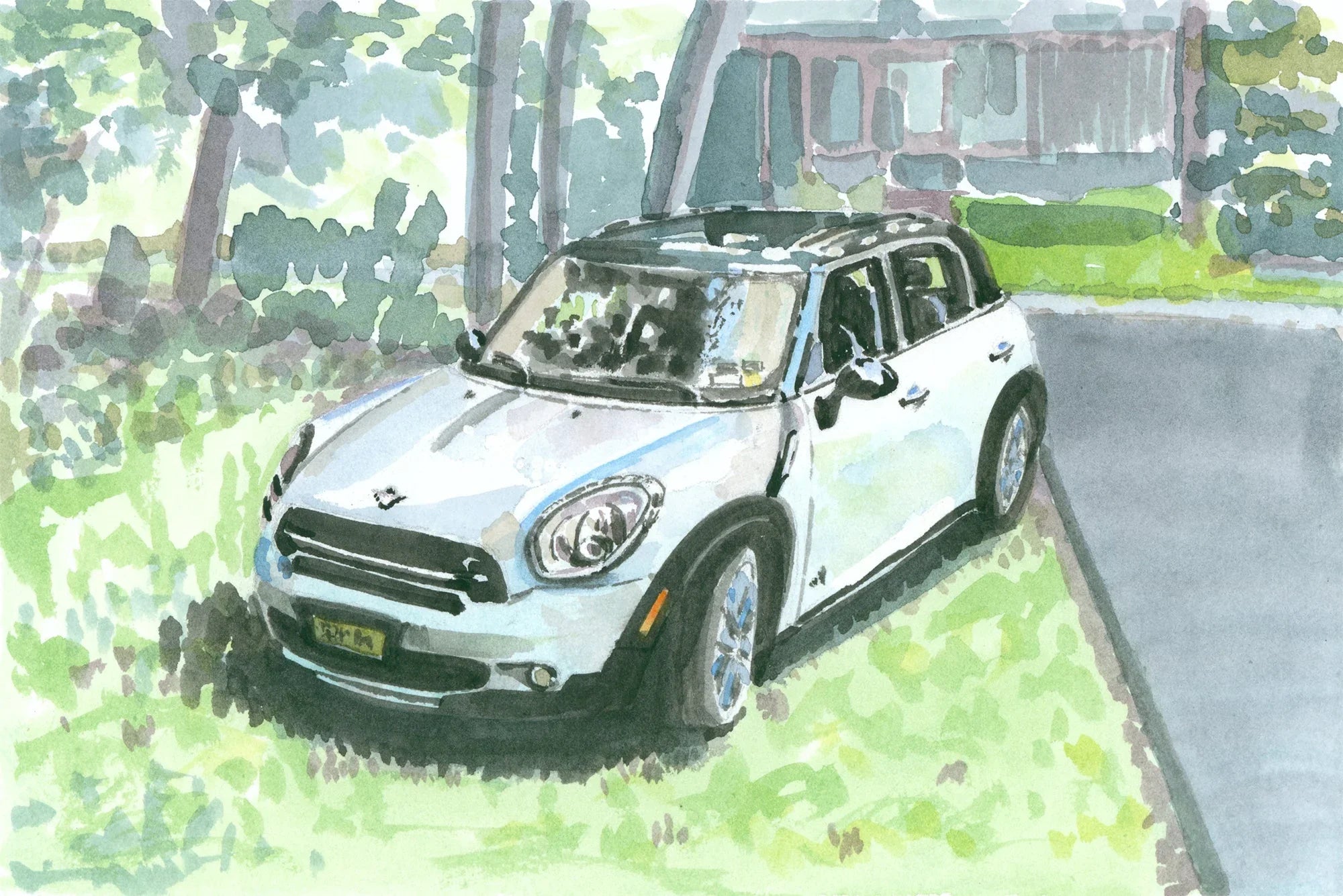 Mini Cooper Countryman Painting, Cute Car, Print, front view - House Of Avana