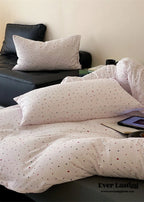Mini Polka Dot Jersey Knit Bedding Set / Cream + Pumpkin Orange Ever Lasting