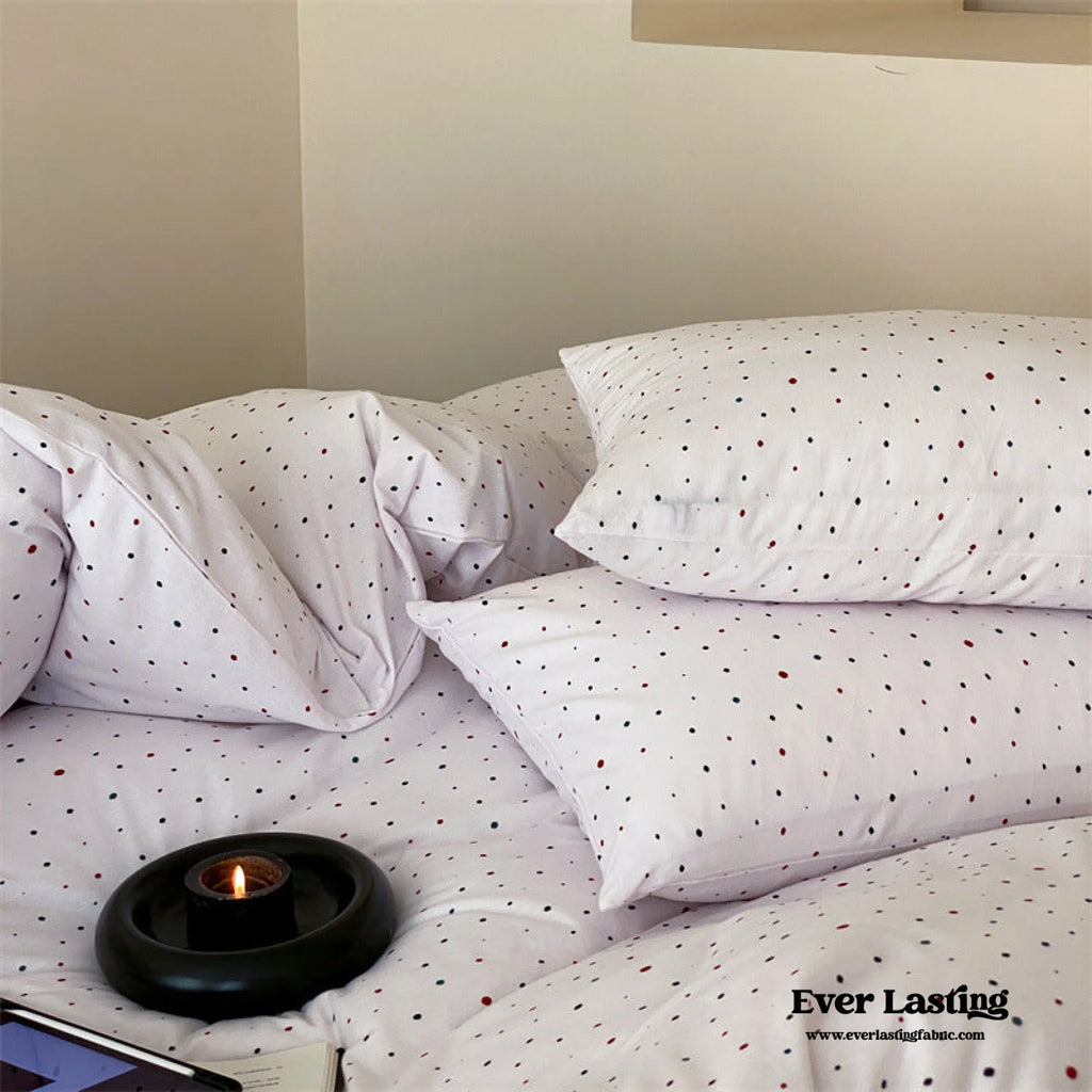 Mini Polka Dot Jersey Knit Bedding Set / Cream + Pumpkin Orange Ever Lasting