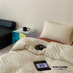 Mini Polka Dot Jersey Knit Bedding Set / Cream + Pumpkin Orange Ever Lasting
