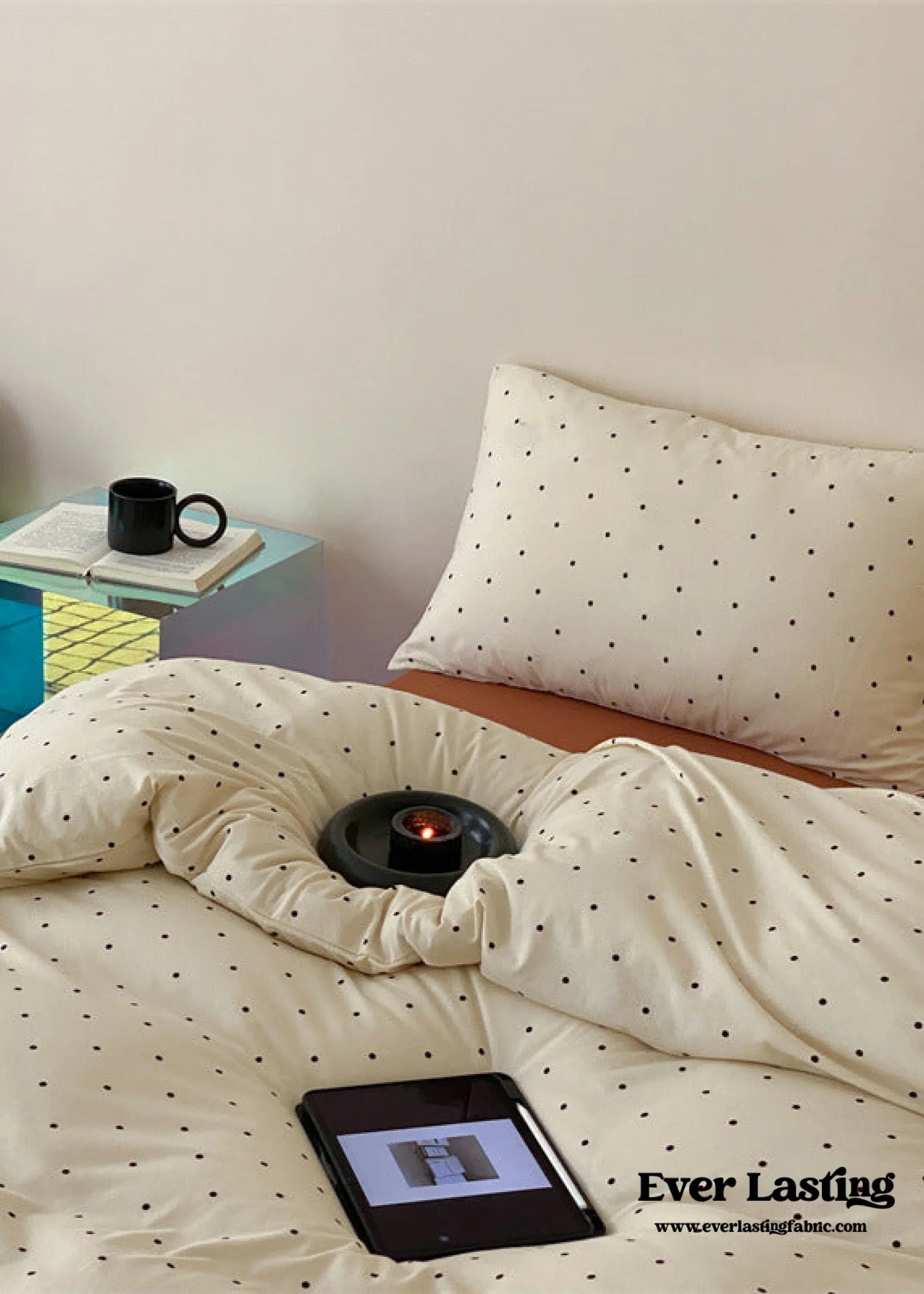 Mini Polka Dot Jersey Knit Bedding Set / Cream + Pumpkin Orange Ever Lasting