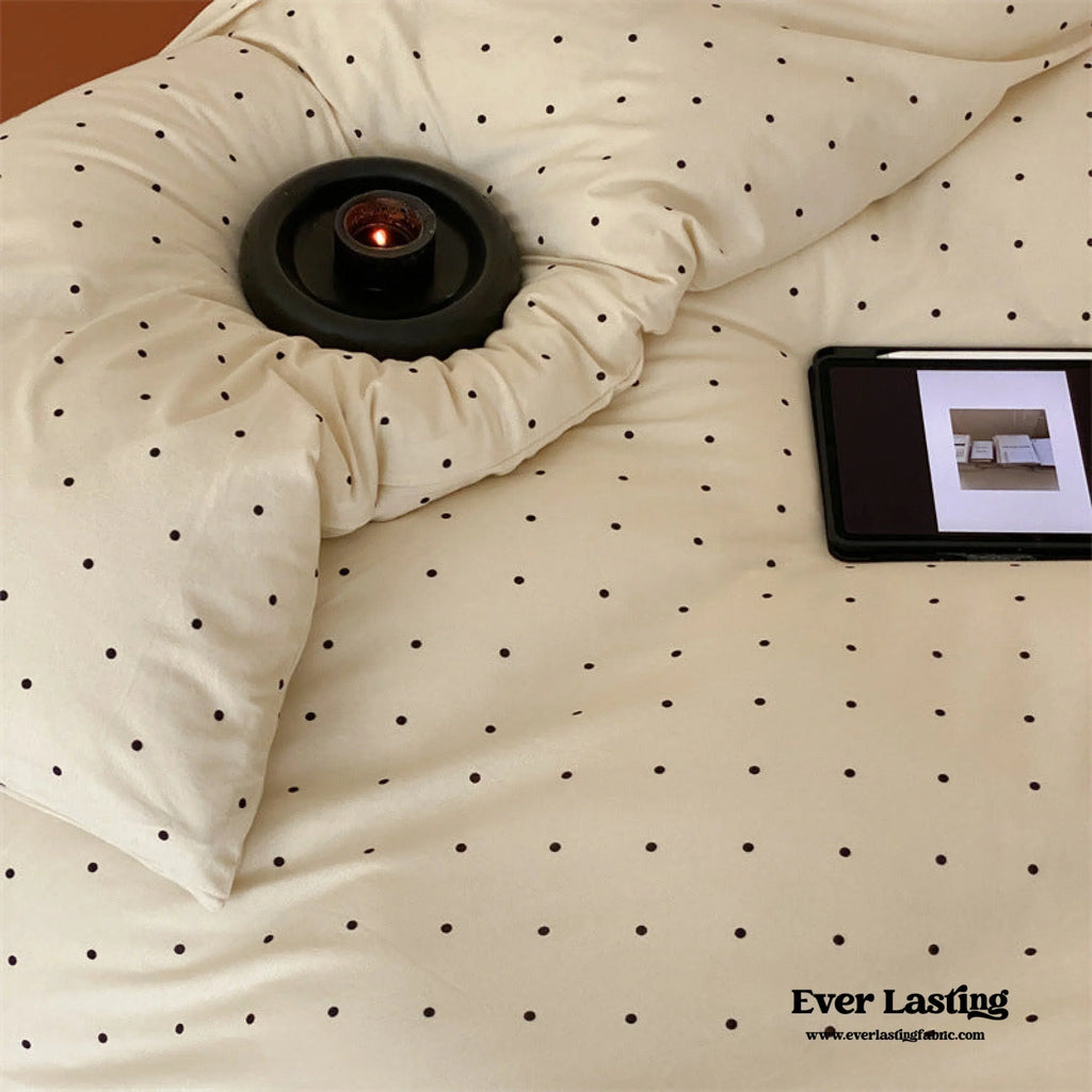 Mini Polka Dot Jersey Knit Bedding Set / Cream + Pumpkin Orange Ever Lasting