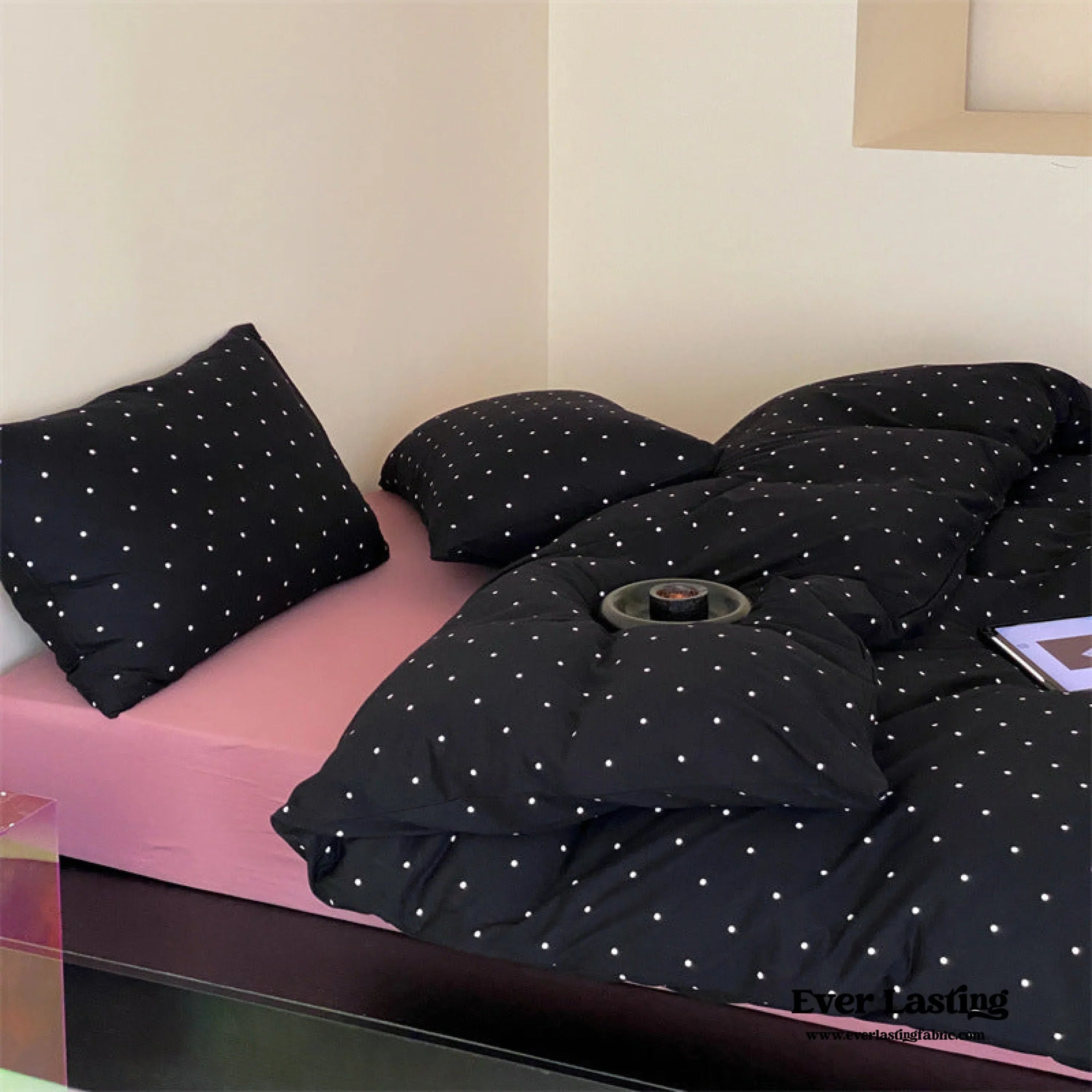 Mini Polka Dot Jersey Knit Bedding Set / Cream + Pumpkin Orange Ever Lasting