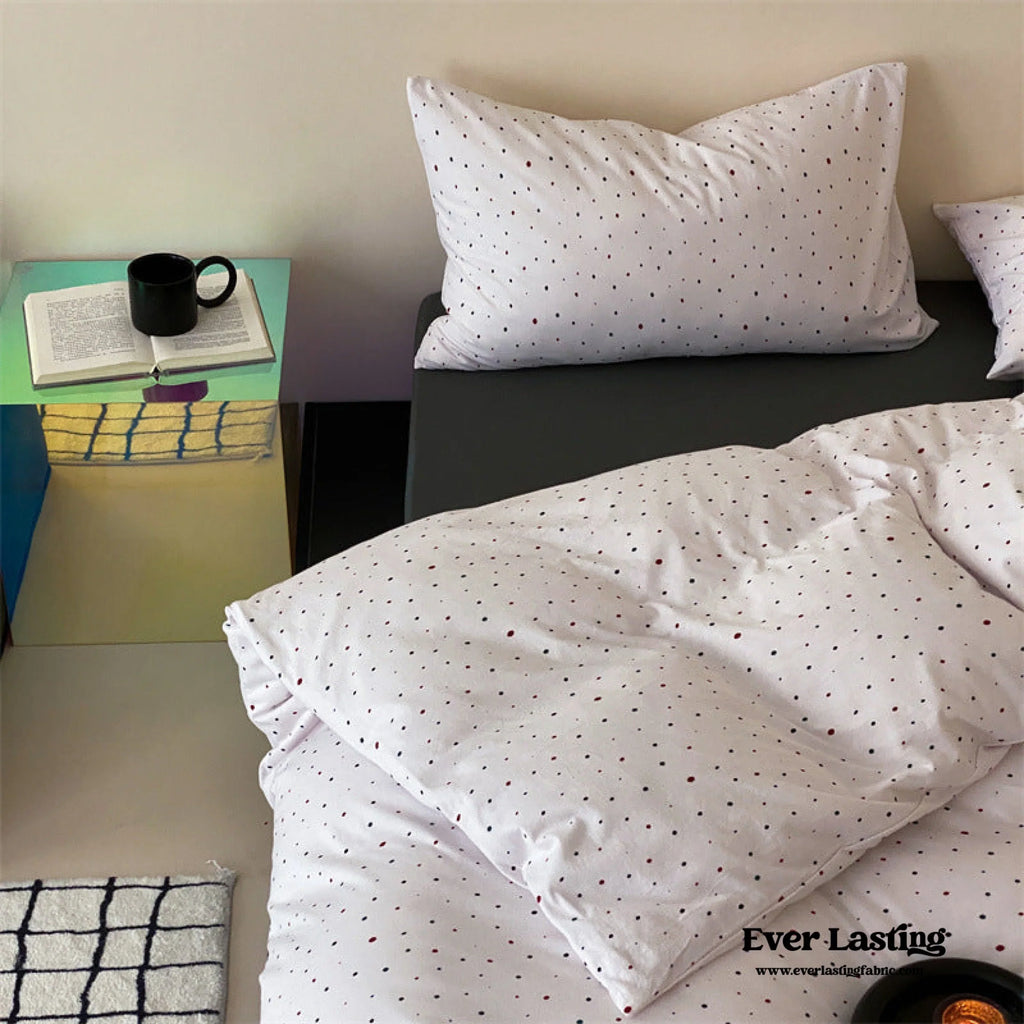 Mini Polka Dot Jersey Knit Bedding Set / Cream + Pumpkin Orange Ever Lasting