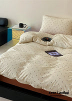Mini Polka Dot Jersey Knit Bedding Set / Cream + Pumpkin Orange Ever Lasting