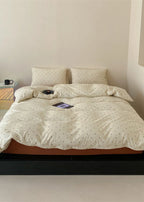 Mini Polka Dot Jersey Knit Bedding Set / Cream + Pumpkin Orange Ever Lasting