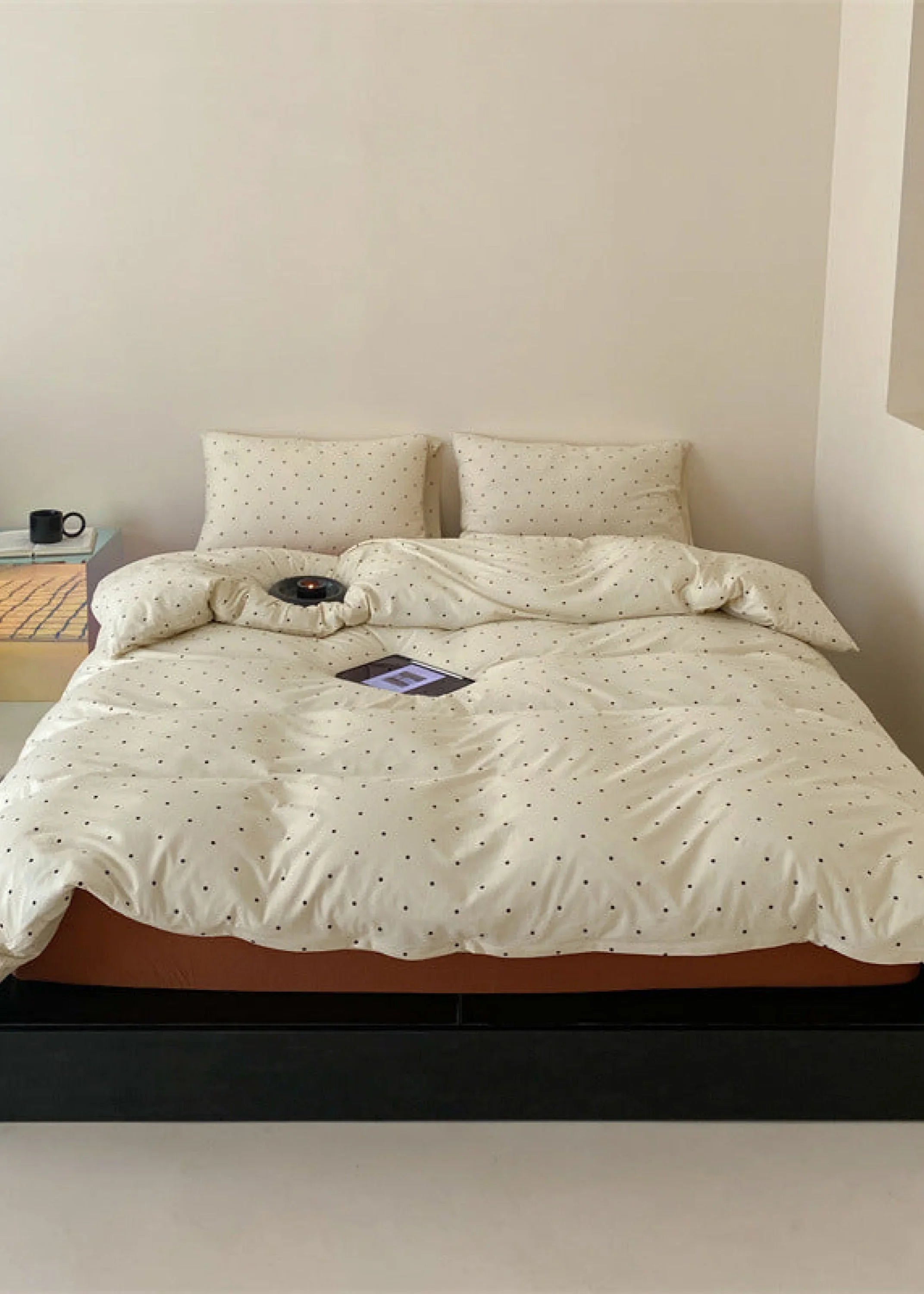 Mini Polka Dot Jersey Knit Bedding Set / Cream + Pumpkin Orange Ever Lasting